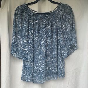 blue paisley short sleeve blouse